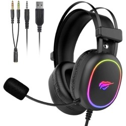 Cascos Gaming ovalado Negro con luz RGB Jack+USB / H2016D