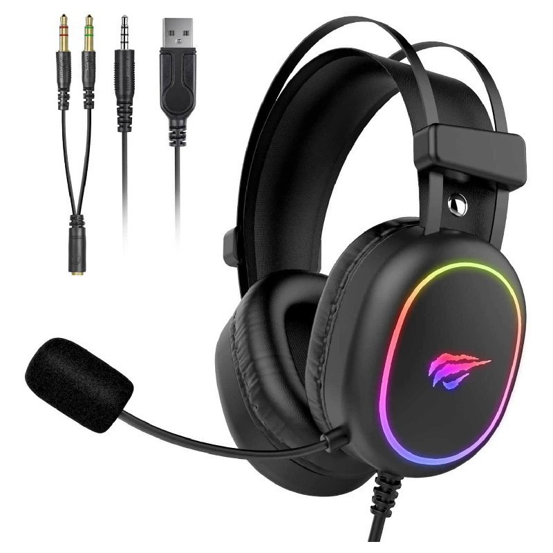 Cascos Gaming ovalado Negro con luz RGB Jack+USB / H2016D